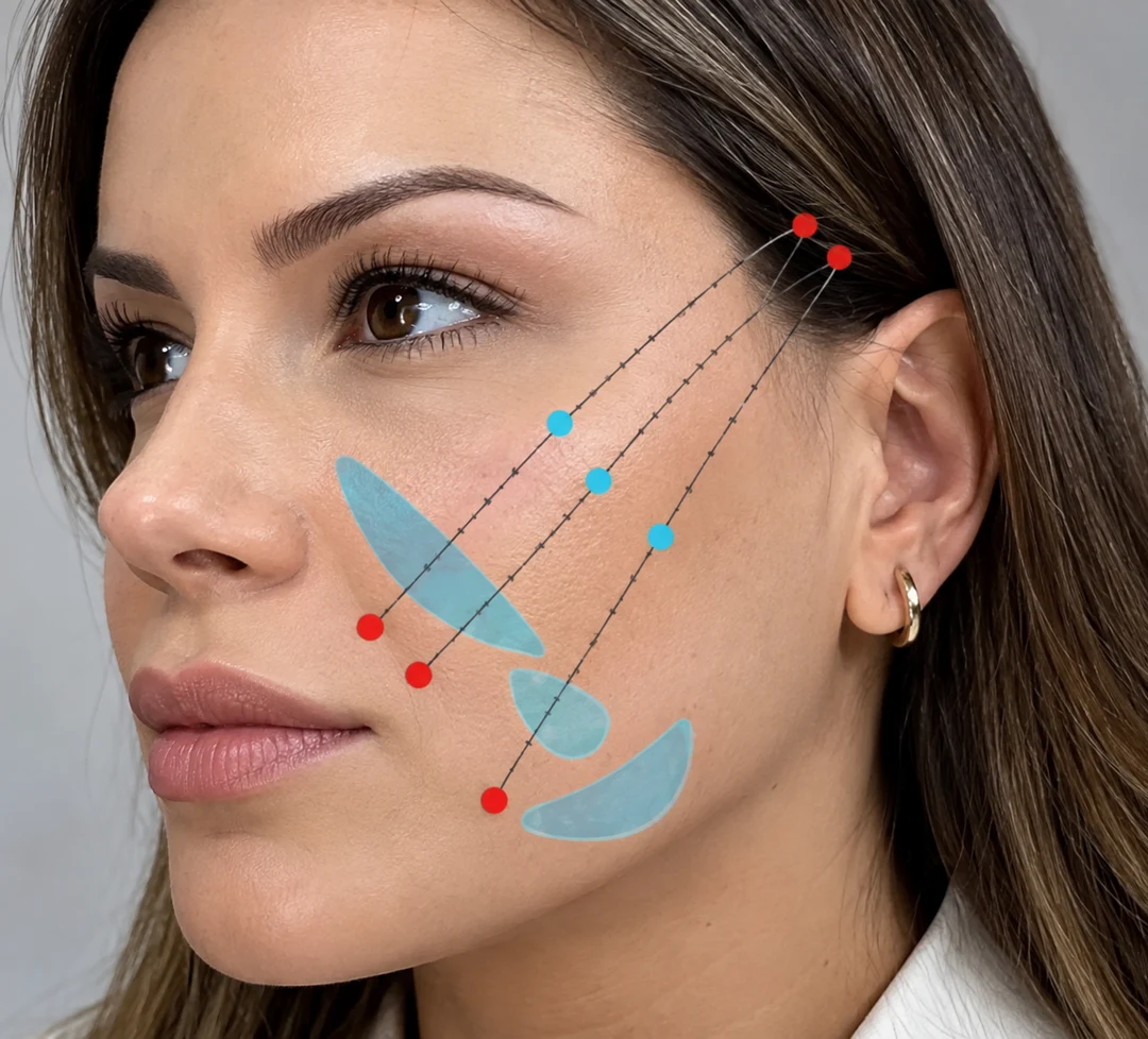 Face com marcações das áreas de ancoragem e reposicionamento do Fio Silhouette